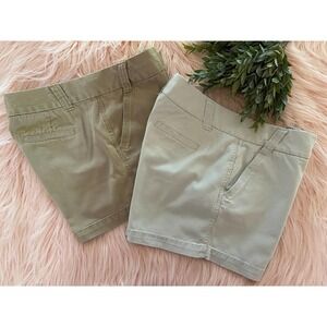 Womens J. Crew Chino Shorts 10 Khaki & Cream 4" Inseam Lot of 2